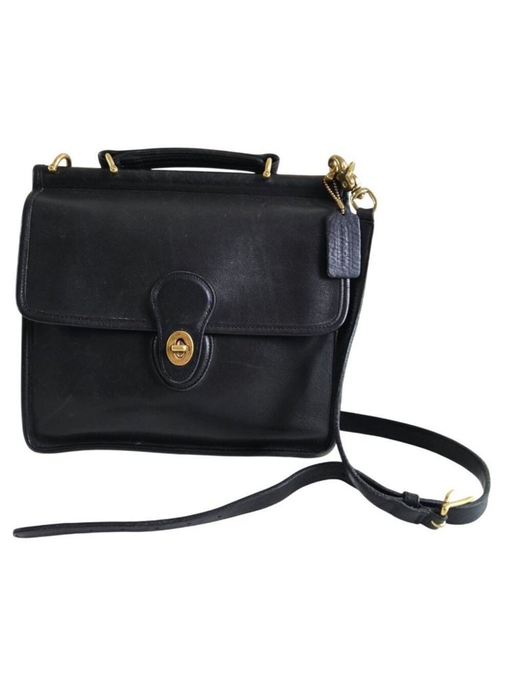 Vtg Coach Willis Bag Black Leather 9927 Cross Body Shoulder Bag Hangtag Made USA - Picture 1 of 16
